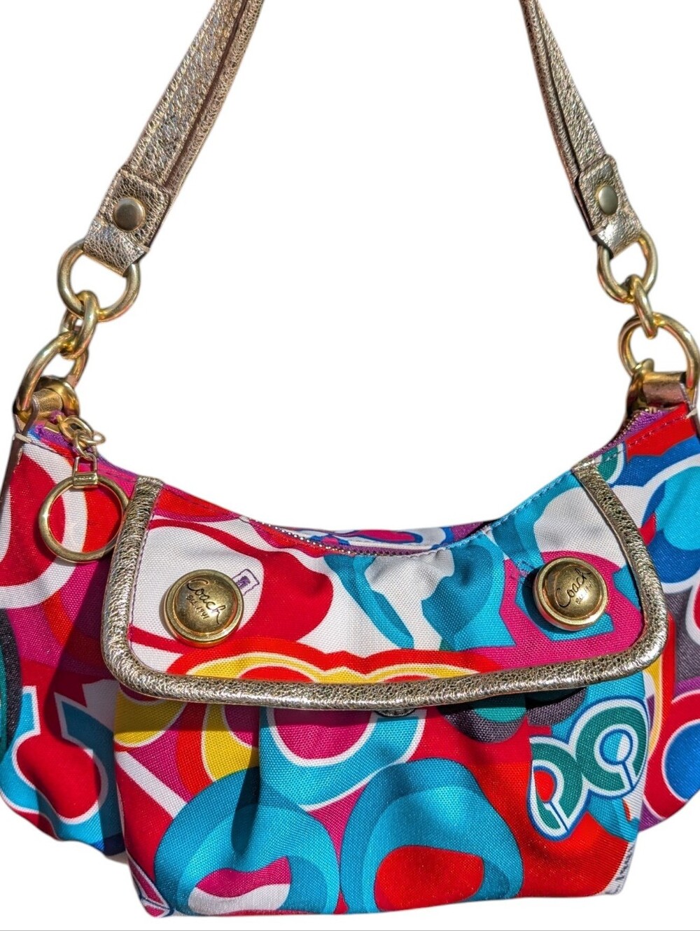 Coach Poppy Signature K0949-13834 Multicolor Geo Bag with Gold Accents